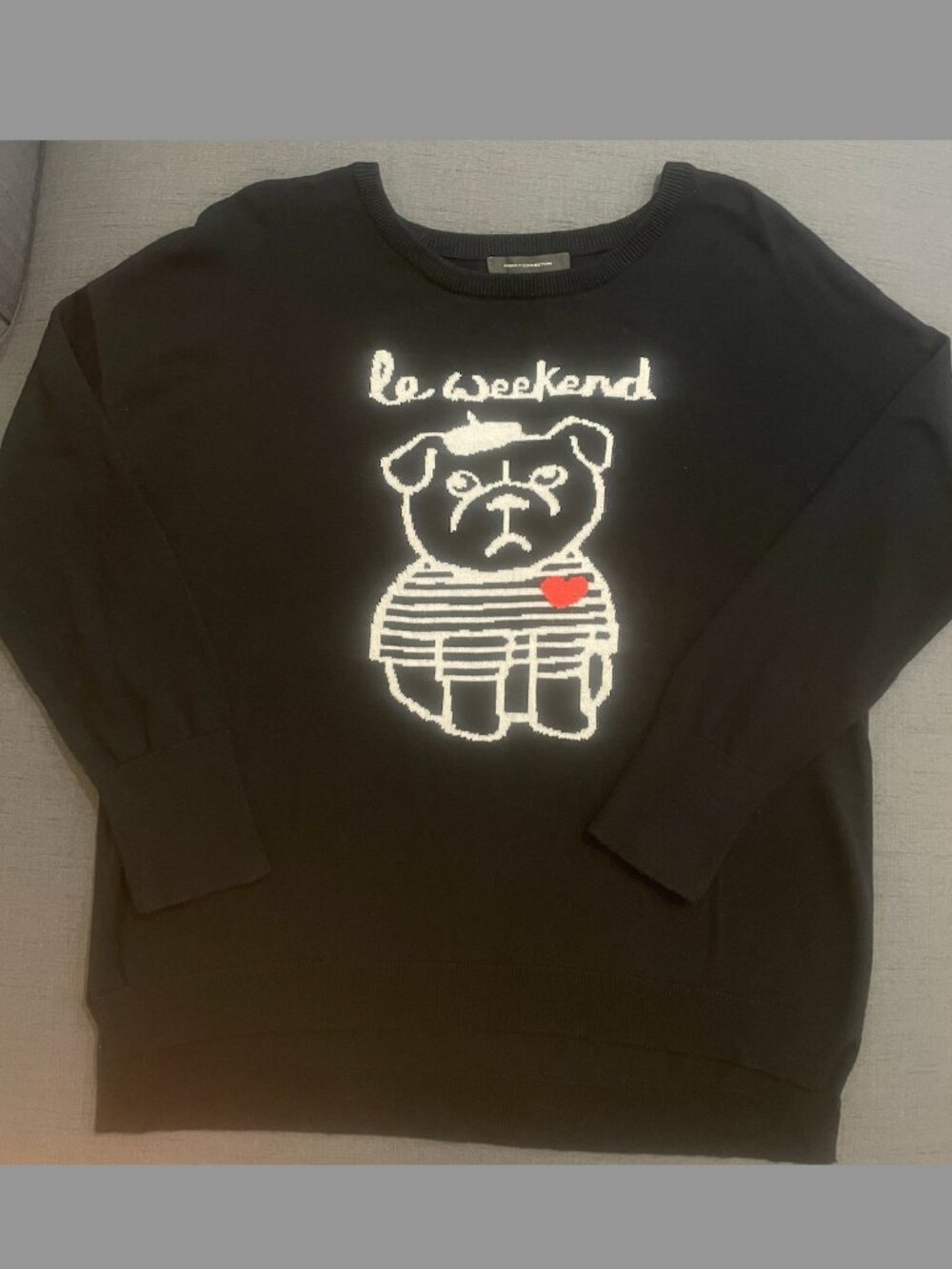 FRENCH CONNECTION French Bull Dog Le Weekend Sweater Women's M Black Crewneck